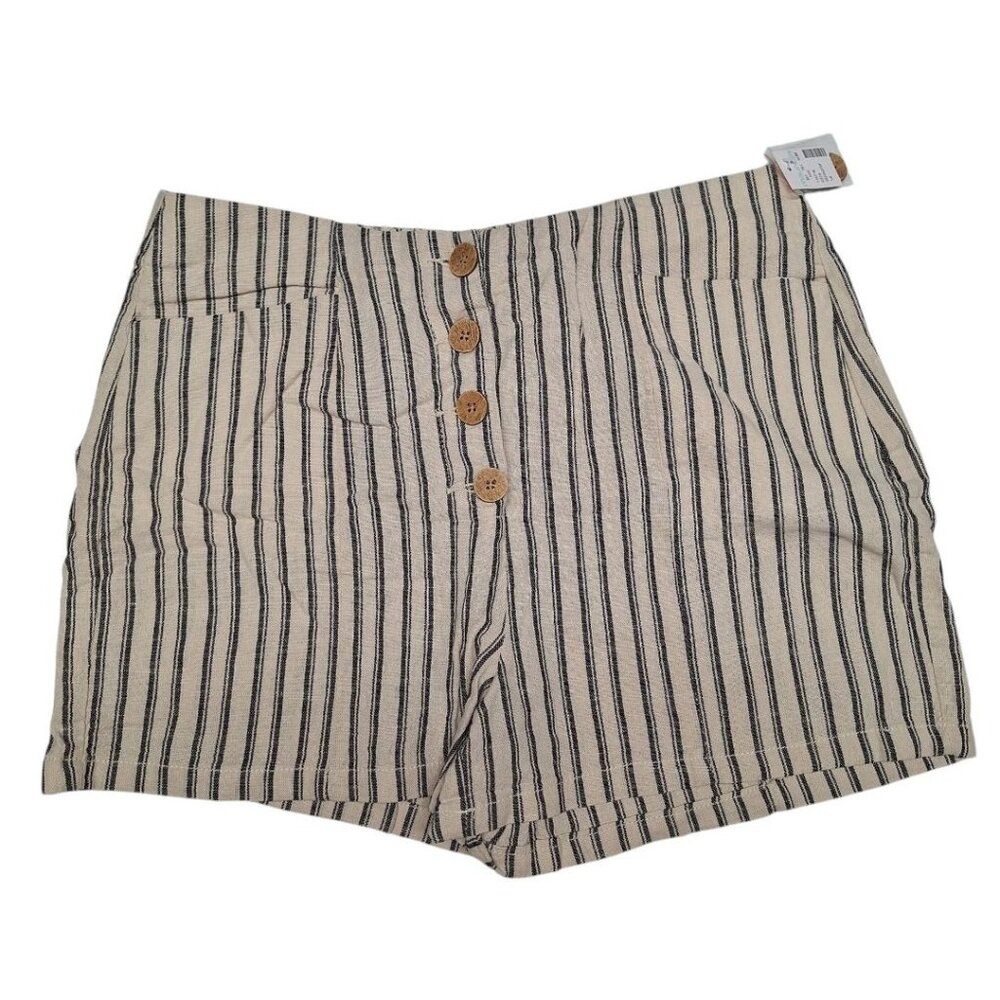 Maurices Button Fly Shorts Linen Blend High Rise Womens 14 Striped With Tags‎